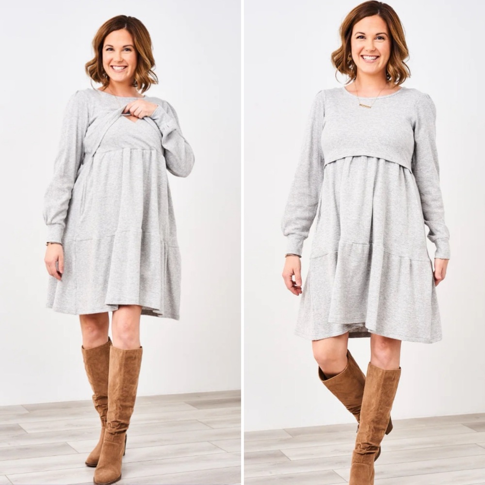 Bundle of two latched mama Gray waffle knit Maternity Dresses Medium